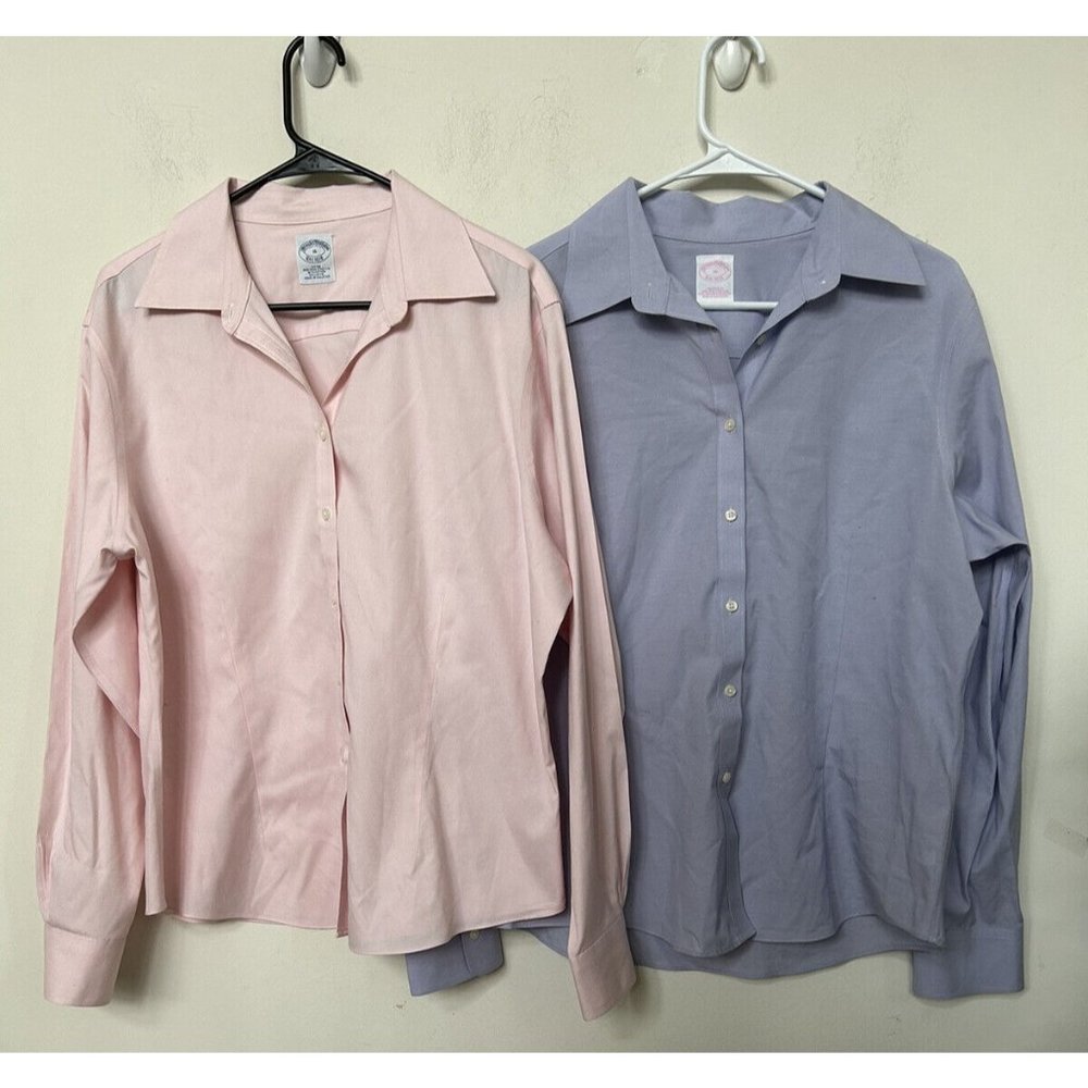 Brooks Brothers 2pc Lot Pink Purple Non Iron Fitted Long Sleeve Shirt Sz 16